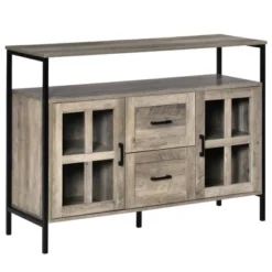 HOMCOM Rustic Kitchen Sideboard, Serving Buffet Storage Cabinet With Adjustable Shelves, Glass Doors, And 2 Drawers For Living Room -Restaurant Furniture Store GUEST 27ef9cba 2506 4d9a 8a73 720f5e9098da