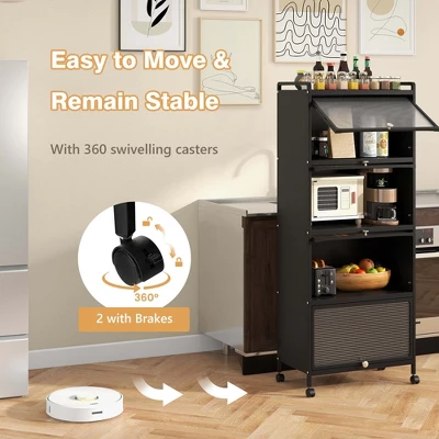 Costway 5-Tier Kitchen Baker's Rack Storage Cabinet Mobile Microwave Stand Flip-up Doors 9 Costway 5-Tier Kitchen Baker's Rack Storage Cabinet Mobile Microwave Stand Flip-up Doors - Image 7