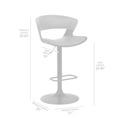 Karine Adjustable Swivel Faux Leather Metal Barstool Gray/Black - Armen Living 11 Karine Adjustable Swivel Faux Leather Metal Barstool Gray/Black - Armen Living - Image 9