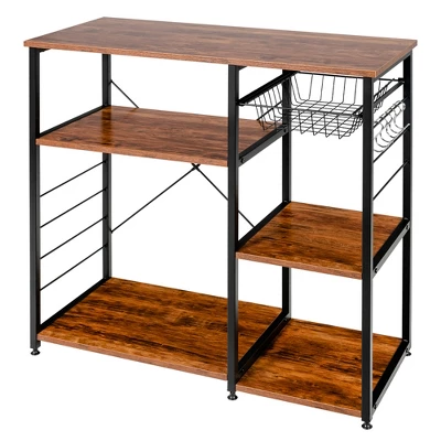 Costway Industrial Kitchen Baker's Rack Microwave Stand Utility Home Shelf W/ 6 Hooks 14 Costway Industrial Kitchen Baker's Rack Microwave Stand Utility Home Shelf W/ 6 Hooks - Image 12