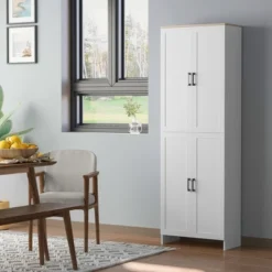 HOMCOM 72" Freestanding Kitchen Pantry, 4-Door Storage Cabinet Organizer With Adjustable Shelves, Kitchen Cabinet With Doors And Shelves, White 11 HOMCOM 72" Freestanding Kitchen Pantry, 4-Door Storage Cabinet Organizer With Adjustable Shelves, Kitchen Cabinet With Doors And Shelves, White -Restaurant Furniture Store GUEST 29c67afd 723e 49ca b737 a41c3df6d08d