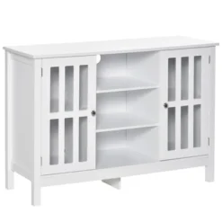 HOMCOM Modern Sideboard, Storage Cabinet, Buffet With 2 Slatted Framed Doors, Open Middle Shelving And Cable Management Hole -Restaurant Furniture Store GUEST 2b92a9c2 db9c 457a b422 d185506f241b