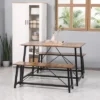 HOMCOM Industrial 3-Piece Dining Table Set, Rectangular Kitchen Table And Chairs For 4 People, Space-Saving Dinner Table Two Benches, Rustic Brown -Restaurant Furniture Store GUEST 2cb455ee 84d3 4b8a 9ccd 68e42a957d3e