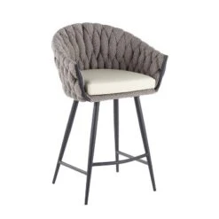 26" Braided Matisse Counter Height Barstool With Faux Leather And Fabric - LumiSource -Restaurant Furniture Store GUEST 2d3d47ae 9cb7 47be 9692 39bcdc3b7200