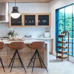 Life Story MyWinebar 15 Bottle Wine Holder Wood Frame Floor Storage Rack Display Stand With Tilted Top Shelf And 4 Flat Display Shelves -Restaurant Furniture Store GUEST 2f7d6b66 a92c 48eb a911 ff1fa12ff760