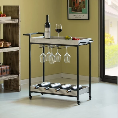 Vintiquewise Metal Wine Bar Serving Cart With Rolling Wheels, Wine Rack, And Glass Holder 3 Vintiquewise Metal Wine Bar Serving Cart With Rolling Wheels, Wine Rack, And Glass Holder