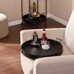 SEI Furniture Alfred 2 Tier Round Butler Table Entertainment Service Cart With Locking Caster Wheels And 2 Removable Trays For Serving, Black -Restaurant Furniture Store GUEST 3168d14e cd95 46ed 9728 813fd49066a4