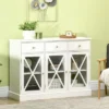HOMCOM 45" Farmhouse Style Kitchen Sideboard, Serving Buffet Cabinet, Storage Cupboard With Glass Doors And 3 Drawers, White -Restaurant Furniture Store GUEST 34c6052d 2be9 4364 881e 5ab37a755723