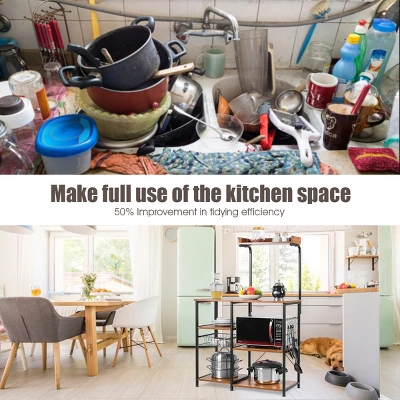 Costway 4-Tier Vintage Kitchen Baker's Rack Utility Microwave Stand W/ Basket & 5 Hooks 6 Costway 4-Tier Vintage Kitchen Baker's Rack Utility Microwave Stand W/ Basket & 5 Hooks - Image 4