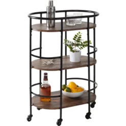 Honey-Can-Do 3 Tier Oval Bar Cart Walnut