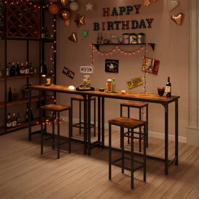 ODK 47 Inch Rectangular Modern Bar Height Narrow Pub, Kitchen, And Dining Table With Metal Legs, Easy To Clean Top, And Fast Assembly, Rustic Brown 4 ODK 47 Inch Rectangular Modern Bar Height Narrow Pub, Kitchen, And Dining Table With Metal Legs, Easy To Clean Top, And Fast Assembly, Rustic Brown - Image 2