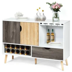 Costway Mid-Century Buffet Sideboard Wooden Storage Cabinet W/ Wine Rack & Glass Holder -Restaurant Furniture Store GUEST 367b89cd 1693 449a b343 4d7d6c606663