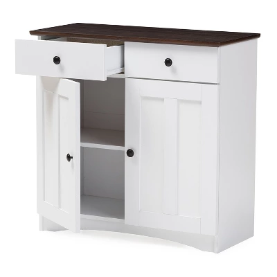 Lauren TwoTone And Buffet Kitchen Cabinet With Two Doors And Two Drawers White/Dark Brown - Baxton Studio 3 Lauren TwoTone And Buffet Kitchen Cabinet With Two Doors And Two Drawers White/Dark Brown - Baxton Studio