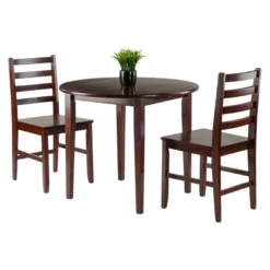 3pc Clayton Drop Leaf Dining Set With 2 Ladderback Chairs Walnut - Winsome
