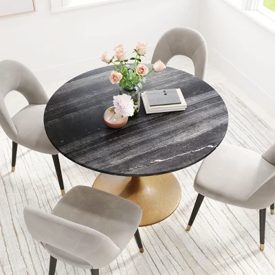 47.2" Lynnette Round Marble Dining Table Black - ZM Home 12 47.2" Lynnette Round Marble Dining Table Black - ZM Home - Image 10