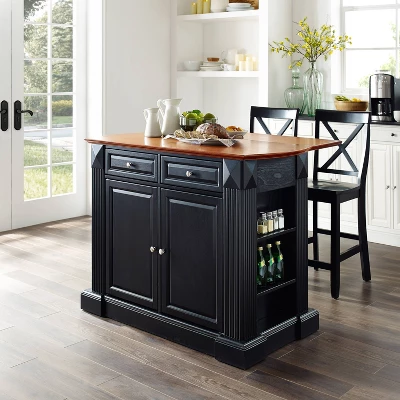 Coventry Drop Leaf Top Kitchen Island With X-Back Stools Black - Crosley 3 Coventry Drop Leaf Top Kitchen Island With X-Back Stools Black - Crosley