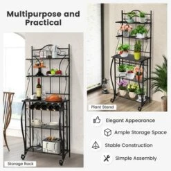 Costway 5-Tier Metal Kitchen Bakers Rack Microwave Storage Rack Oven Stand With Wine Organizer -Restaurant Furniture Store GUEST 385f5c52 8955 4700 929d 8f7656e70168