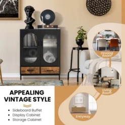 Costway Kitchen Storage Cabinet Freestanding Buffet Sideboard W/ 2 Glass Doors & Drawers -Restaurant Furniture Store GUEST 38aecb67 f975 439a 81f8 fbe0b1ffcfaa