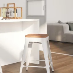 Merrick Lane Backless Metal Dining Stool With Wooden Seat For Indoor Use -Restaurant Furniture Store GUEST 39185d2f cd97 4f69 ba43 efb17a680801