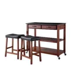 Granite Top Kitchen Prep Cart With 2 Upholstered Saddle Stools Cherry - Crosley 12 Granite Top Kitchen Prep Cart With 2 Upholstered Saddle Stools Cherry - Crosley -Restaurant Furniture Store GUEST 39bcb03a 11f4 428b b2e2 e5d4fb2d4190