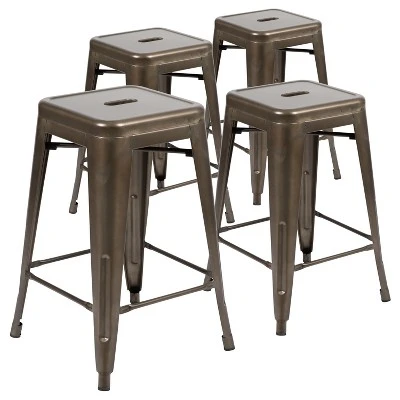 Emma And Oliver 4 Pack 24" High Metal Indoor Counter Bar Stool - Stackable Stool 14 Emma And Oliver 4 Pack 24" High Metal Indoor Counter Bar Stool - Stackable Stool - Image 12
