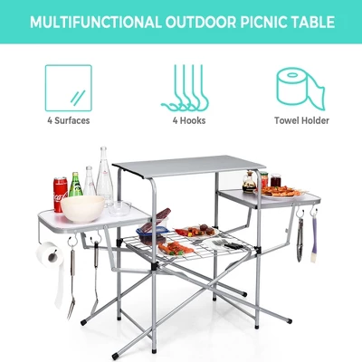 Costway Foldable Camping Table Outdoor Kitchen Portable Grilling Stand Folding BBQ Table 5 Costway Foldable Camping Table Outdoor Kitchen Portable Grilling Stand Folding BBQ Table - Image 3