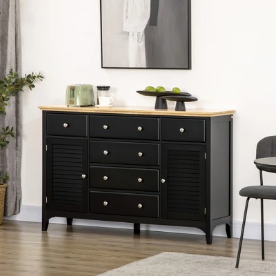 HOMCOM Modern Sideboard With Drawers, Buffet Cabinet With Storage Cabinets, Rubberwood Top For Living Room, Kitchen, TV Stand Up To 60 Inches, Black 4 HOMCOM Modern Sideboard With Drawers, Buffet Cabinet With Storage Cabinets, Rubberwood Top For Living Room, Kitchen, TV Stand Up To 60 Inches, Black - Image 2