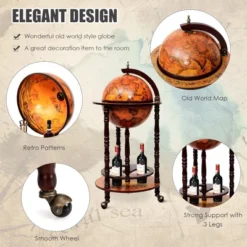 Costway 17.5'' Wood Globe Wine Bar Stand 16th Century Italian Rack Liquor Bottle Shelf -Restaurant Furniture Store GUEST 3c29ab6e 6116 4d36 991a 29844edb972a