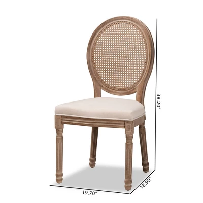 Set Of 2 Louis Fabric Upholstered With Rattan And Wood Dining Chairs Beige/Brown - Baxton Studio 10 Set Of 2 Louis Fabric Upholstered With Rattan And Wood Dining Chairs Beige/Brown - Baxton Studio - Image 8