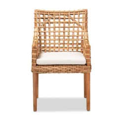 Saoka Wood And Rattan Armchair Natural Brown/White - Bali & Pari