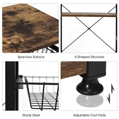 Costway Industrial Kitchen Baker's Rack Microwave Stand Utility Storage Shelf W/ 6 Hooks Steel Black 10 Costway Industrial Kitchen Baker's Rack Microwave Stand Utility Storage Shelf W/ 6 Hooks Steel Black - Image 8