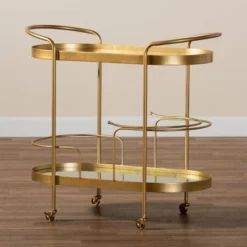 Kamal Glam Brushed Metal And Mirrored Glass 2 Tier Mobile Wine Bar Cart Gold - Baxton Studio 22 Kamal Glam Brushed Metal And Mirrored Glass 2 Tier Mobile Wine Bar Cart Gold - Baxton Studio -Restaurant Furniture Store GUEST 40b5e7e2 276a 488e b7c0 49b925689803