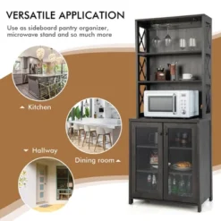 Costway Tall Freestanding Bar Cabinet Kitchen Buffet W/ Glass Holder & Adjustable Shelf -Restaurant Furniture Store GUEST 43c123a5 42d2 4c39 b351 5cd741eddce8