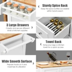 Costway Drop-Leaf Kitchen Island Trolley Cart Wood Storage Cabinet W/ Spice Rack White -Restaurant Furniture Store GUEST 440fd2a9 8086 4a98 9a8a 091d6a43a489