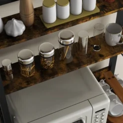 HOMCOM Kitchen Bakers Rack, Microwave Stand, Coffee Bar With Adjustable Shelves, 4 Hooks For Spices, Pots And Pans, Rustic Brown -Restaurant Furniture Store GUEST 44be7c40 2da8 4784 bb0c 5f6014b9af81