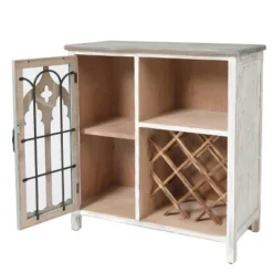 LuxenHome Distressed White And Gray Wood 1-Door Storage Wine Cabinet -Restaurant Furniture Store GUEST 45a301ad 323c 449b b3a5 1da36a9558fc