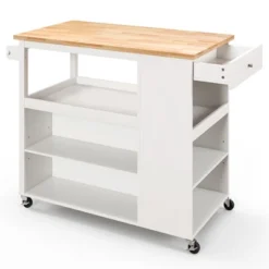 Costway Kitchen Island Trolley Cart On Wheels With Storage Open Shelves & Drawer White/Brown -Restaurant Furniture Store GUEST 46b8f399 4959 4d4b 8bc4 77a9969b824d