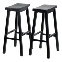 PJ Wood Classic Saddle-Seat 29" Tall Kitchen Counter Stools For Homes, Dining Spaces, And Bars With Backless Seats And 4 Square Legs, Black (8 Pack)