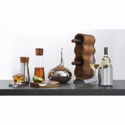 Nambe Handcrafted Acacia Wood Curvo Winery Rack With Alloy Metal Base Modern Design, Holds 4 Bottles, Brown Silver 6 Nambe Handcrafted Acacia Wood Curvo Winery Rack With Alloy Metal Base Modern Design, Holds 4 Bottles, Brown Silver - Image 4