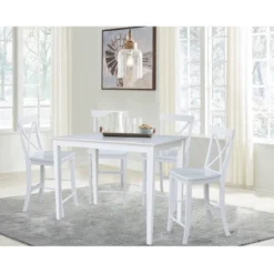Set Of 5 30"x48" Counter Height Dining Table With 4 X Back Stools White - International Concepts