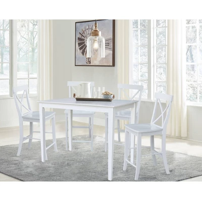 Set Of 5 30"x48" Counter Height Dining Table With 4 X Back Stools White - International Concepts 3 Set Of 5 30"x48" Counter Height Dining Table With 4 X Back Stools White - International Concepts
