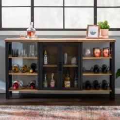 Jomeed Modern Industrial Farmhouse Metal Frame Wooden Buffet Coffee Entertainment Cabinet With Removable Wine Bottle And Stemware Racks -Restaurant Furniture Store GUEST 489f977e 2bd5 4ae2 bedb b58984670662