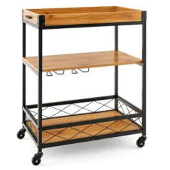Costway 3-Tier Kitchen Cart Island Rolling Rack Serving Trolley Detachable Top & Glass Holder -Restaurant Furniture Store GUEST 49224905 9713 46f7 9540 b1e1adba2e93