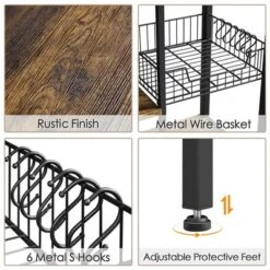 Yaheetech 5-Tier 56" H Baker’s Rack With Wire Basket & Power Outlets, Rustic Brown -Restaurant Furniture Store GUEST 49242dd9 ba1b 4616 a515 0d9a2f0eecae