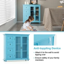 Costway Buffet Sideboard Table Kitchen Storage Cabinet With Drawers & Doors Blue/White/Green -Restaurant Furniture Store GUEST 49837581 bb06 4f16 bc79 8166d9dd0448