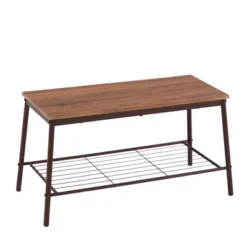 JOMEED 6 Piece Industrial Style Stainless Metal Frame Kitchen Dining Room Table, Chairs, & Bench Furniture Set With Storage, Brown -Restaurant Furniture Store GUEST 49c2a517 da72 4a20 9493 7b497ec44d18