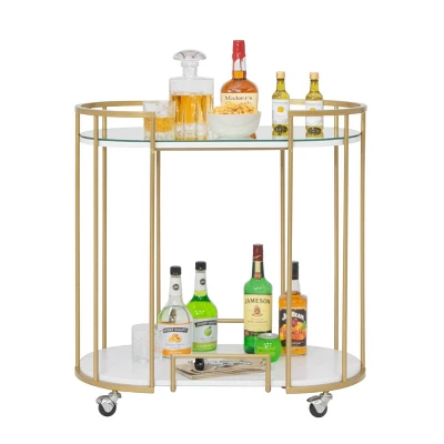 Pavillion 2 Tier Oval Bar Serving Cart Shelves With Glass Mirror Gold - Studio Designs 12 Pavillion 2 Tier Oval Bar Serving Cart Shelves With Glass Mirror Gold - Studio Designs - Image 10