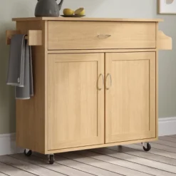 Kitchen Island With Spice Rack And Storage Cabinet - Rolling Cart With Drawers To Use As Coffee Bar, Microwave Stand, Or Storage By Lavish Home (Oak) -Restaurant Furniture Store GUEST 4b2afc32 e82a 4fd8 bccc eed83cfd8650