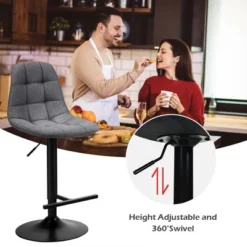 Costway Adjustable Bar Stools Swivel Counter Height Linen Chairs With Back Gray -Restaurant Furniture Store GUEST 4b300431 6502 4f9c 82b0 a57d5d7d179d