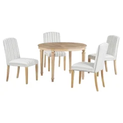 5 PCS Round Dining Table Set With Solid Wood Legs And 4 Striped Fabric Upholstered Chairs-ModernLuxe -Restaurant Furniture Store GUEST 4b7547e7 2f05 486c 9010 162d2a53d4a7